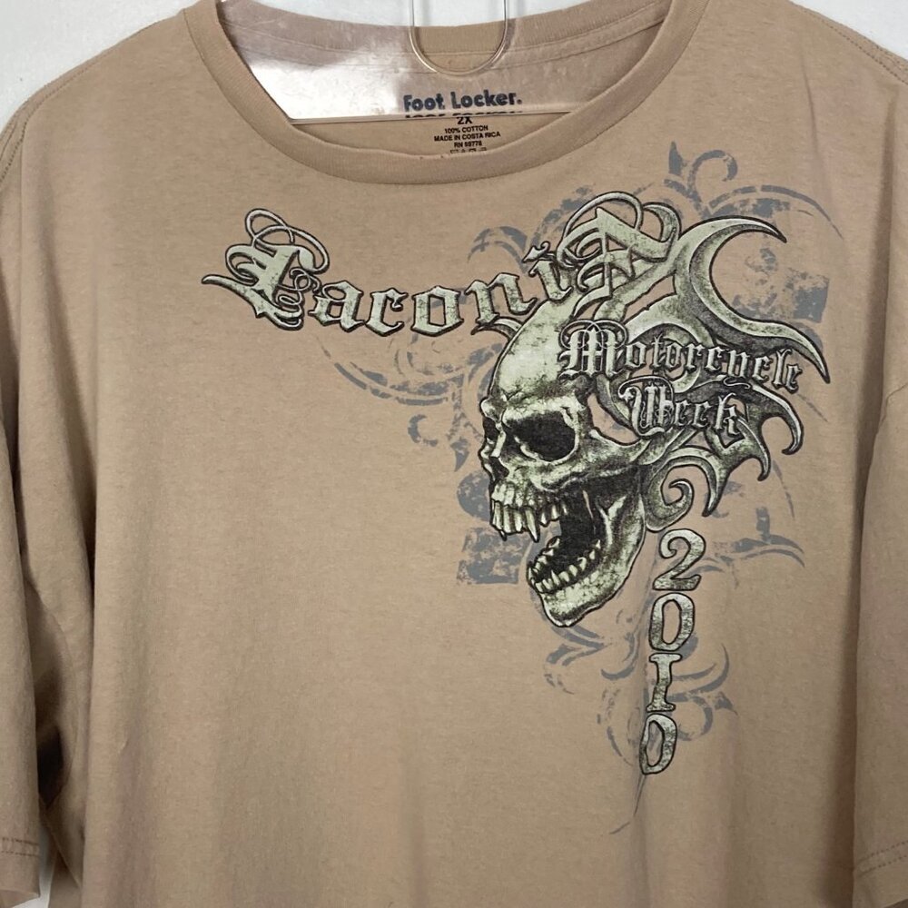 Laconia Motorcycle Week 2010 Tee 2X Tan Double Sided Skull Graphic Cotton